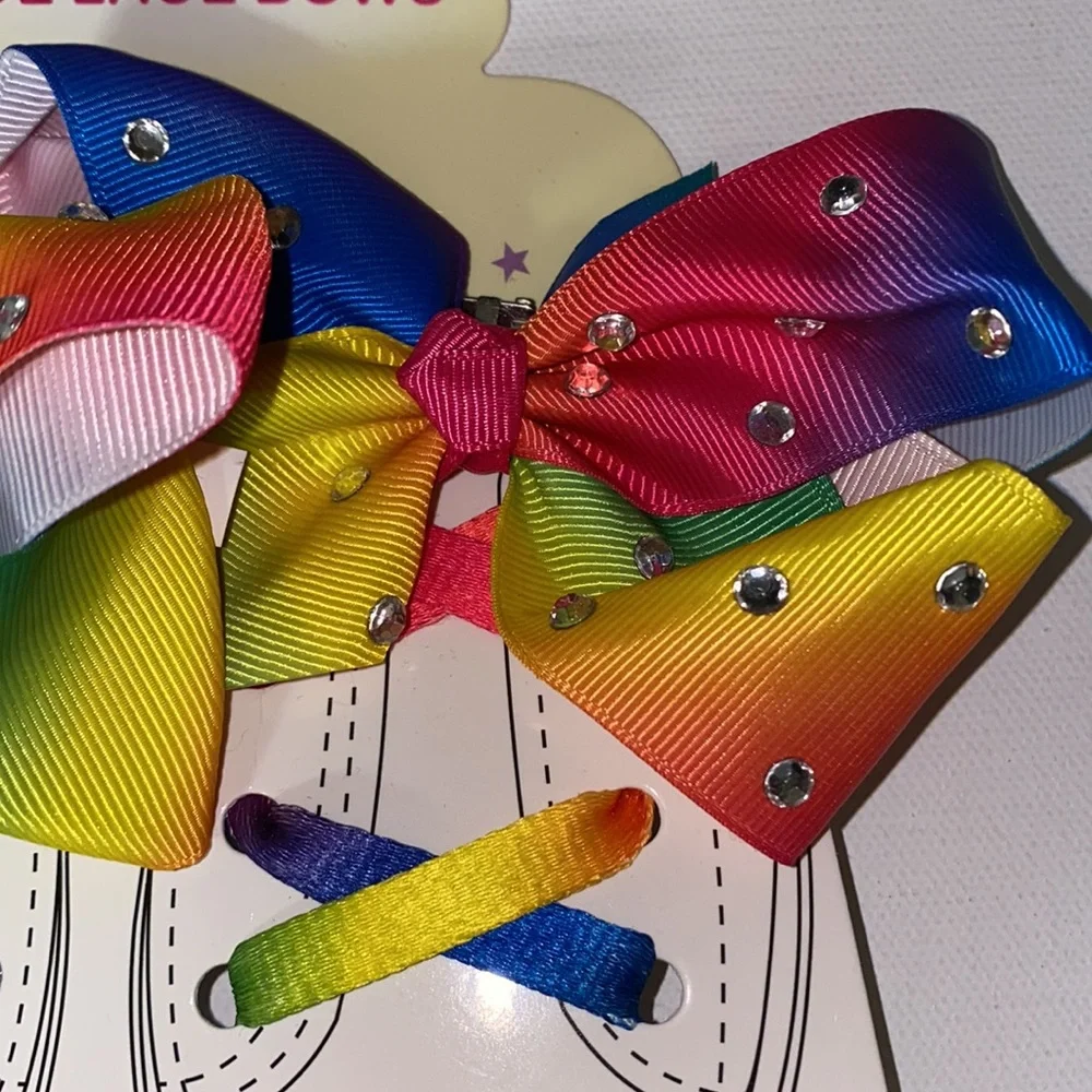 NEW girls bow rainbow bedazzled laces